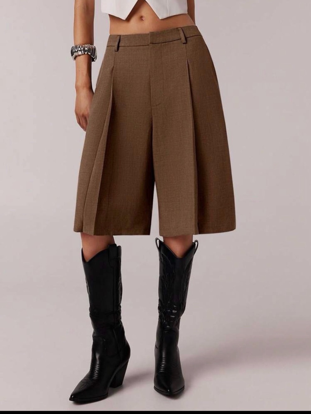 Forever 21 Brown High-Waist Bermuda Skort with Pleats - Picture 3 of 5